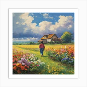 Girl Walking Through A Field Art Print