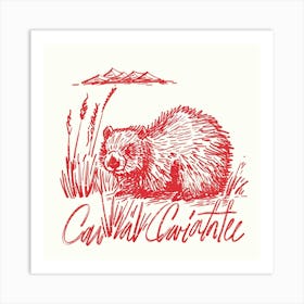 Beaver Drawing Red Canada Art Print