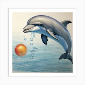 Dolphin With Orange Ball Art Print