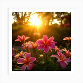 Pink Flowers At Sunset Art Print