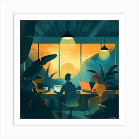 Illustration Of People Working In An Office Art Print