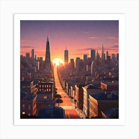 Albedobase Xl San Francisco Downtown Sunset Flat Design Poster 2 Art Print