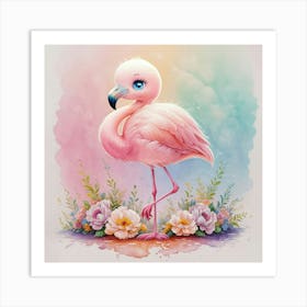 Pink Flamingo ,Water Color Art Print