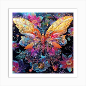 Butterfly With Flowers 2 Art Print