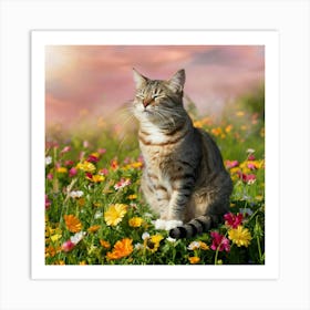 Cat In The Meadow 1 Art Print