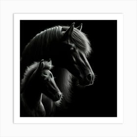Black Horse And Foal 2 Art Print