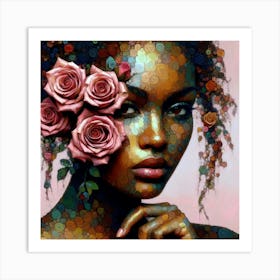 Woman With Roses Art Print