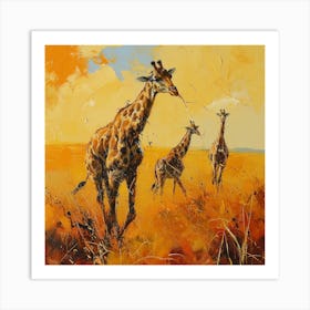 Herd Of Giraffes Running Through The Grass Acrylic Painting Inspired 1 Art Print