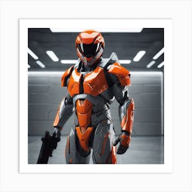 A Futuristic Warrior Stands Tall, His Gleaming Suit And Orange Visor Commanding Attention 8 Art Print