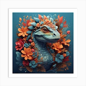 Dragon With Flowers Art Print