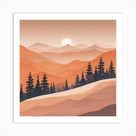 Misty mountains background in orange tone 102 Art Print