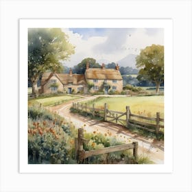 View Of Farm In England Watercolor Trending On Artstation Sharp Focus Studio Photo Intricate De (3) Art Print