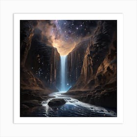 Waterfall In The Night Sky Art Print