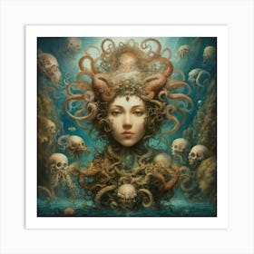 Frontal Portrait Of Ten Human Heads Floating On Th Art Print