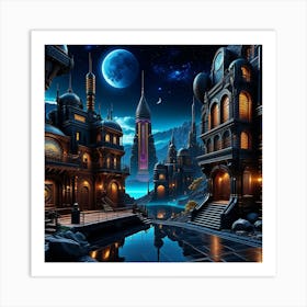 Fantasy City At Night 28 Art Print