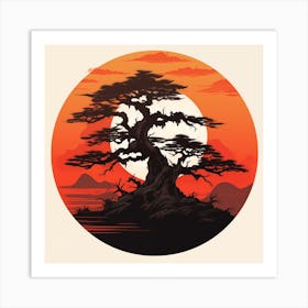 Majestic Tree Silhouette By Sunset Art Print