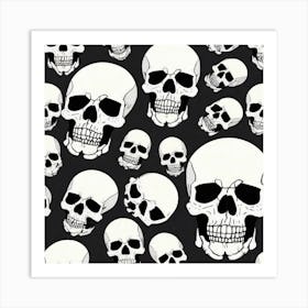 Skulls On Black Background Art Print