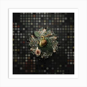 Vintage Fig Fruit Wreath on Dot Bokeh Pattern n.0163 Art Print