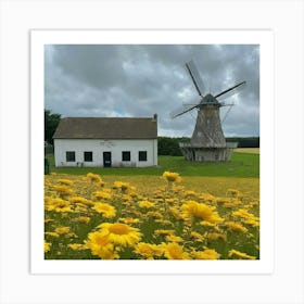 Windmill In The Field Art Print