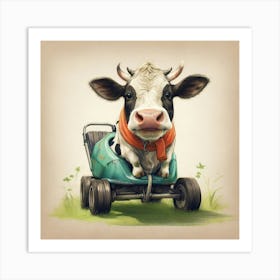 Cow In A Cart Art Print