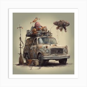 Car Full Of Stuffed Animals Sick Buddy ( Bohemian Design ) Art Print