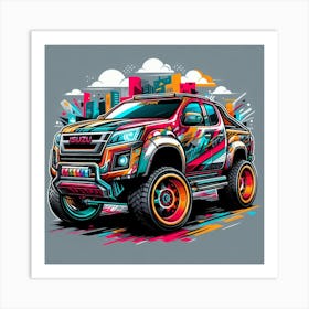 Isuzu Pickup Truck Vehicle Colorful Comic Graffiti Style - 2 Poster