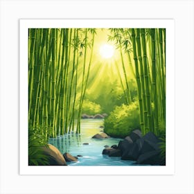 A Stream In A Bamboo Forest At Sun Rise Square Composition 382 Art Print