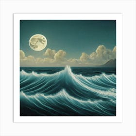 Moon Over The Ocean 1 Art Print