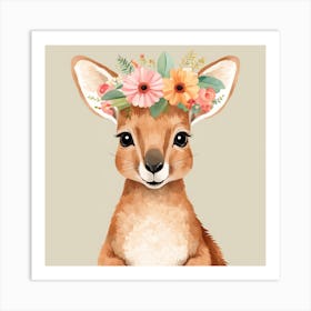 Floral Baby Kangaroo Nursery Illustration (8) Art Print