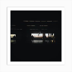 Silhouette Of People In A Train Station Art Print
