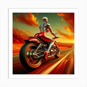 Robot Woman On A Motorcycle Art Print