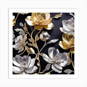 Gold And Silver Flowers Art Print