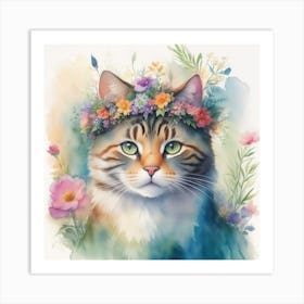 Cat With Flower Crown Art Print