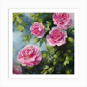 Pink Rose Bush Art Print