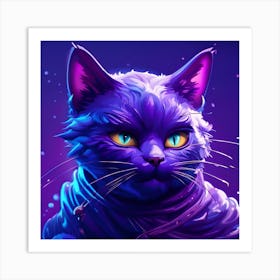 Purple Cat With Blue Eyes 1 Art Print