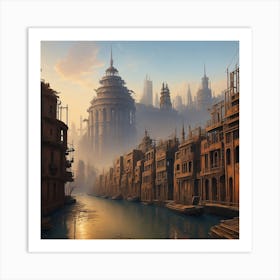 The Rust Riddled City Along The Polluted Canal, Adorned With Crisscrossing Rusted Pipes Art Print