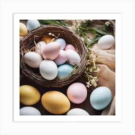 Easter Eggs In A Basket 4 Art Print