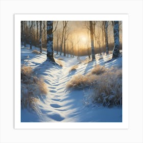 Woodland Track through the White Snow 1 Art Print