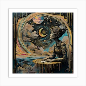 Cards In The Stars Art Print, Clay Style , The Moon, The Sky at night Art Print