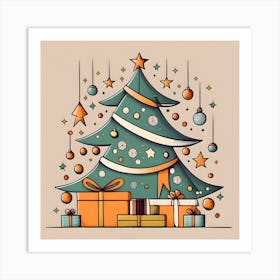 Modern Christmas Tree Minimalistic Drawing 1 Art Print