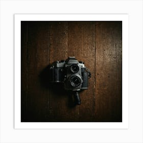 Camera On A Wooden Wall Art Print