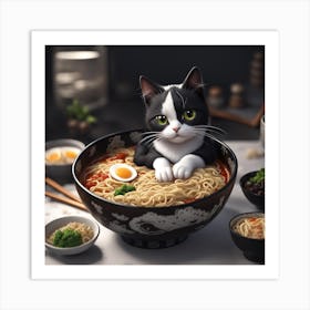 Cat In A Bowl Of Ramen Art Print