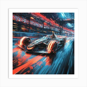 Racing Car At Night Art Art Print