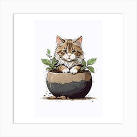 Cat In A Pot Art Print