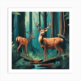 Deer In The Forest 41 Art Print