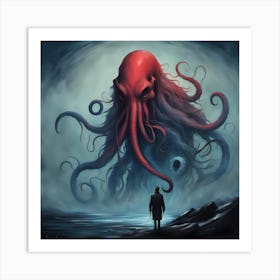 A Lovecraftian Monster With A Squid Head And Human Upscaled Art Print