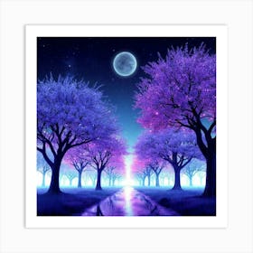 Purple Trees At Night Art Print