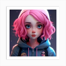 Anime Girl With Pink Hair 9 Art Print