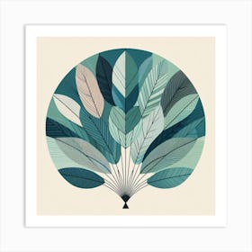 Scandinavian style, Fan of green-blue transparent leaves Art Print