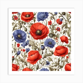 Poppy and cornflower flowers Art Print